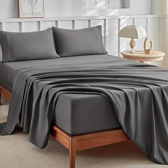 Luxury Hotel Collection Twin Sheet Set - 4-Piece Ultra-Soft Microfiber, Extra Deep Pocket, Twin Size Fitted Sheet with Double Side Pockets, Cooling & Breathable, Wrinkle & Fade Resistant, Grey