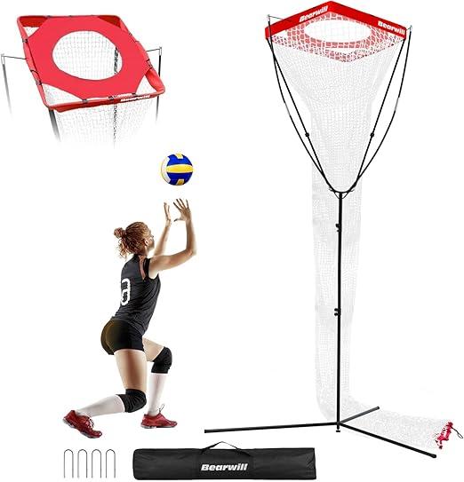 Bearwill Volleyball Setter Trainer Net, Volleyball Training Equipment Adjustable Angle Height 8-13 FT Setter Net, Indoor Outdoor Volleyball Practice Net System for Serving, Spiking and Setting
