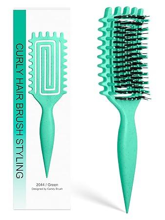 Curly Hair Brush, Curl Defining Brush for Women and Men, Effortless Detangling and Shaping for Curls, Waves and Coils, Reduces Pulling, Smooth Results (Green)