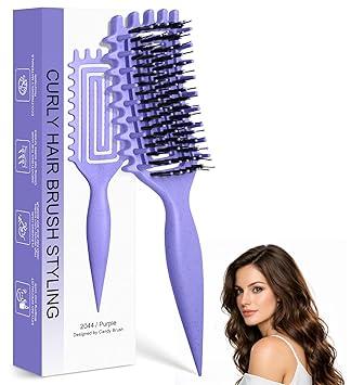Curl Defining Brush, Curly Hair Brush with Vented Design for Detangling and Shaping, Wet & Dry Use, Reduces Pulling for Women and Men (Purple)